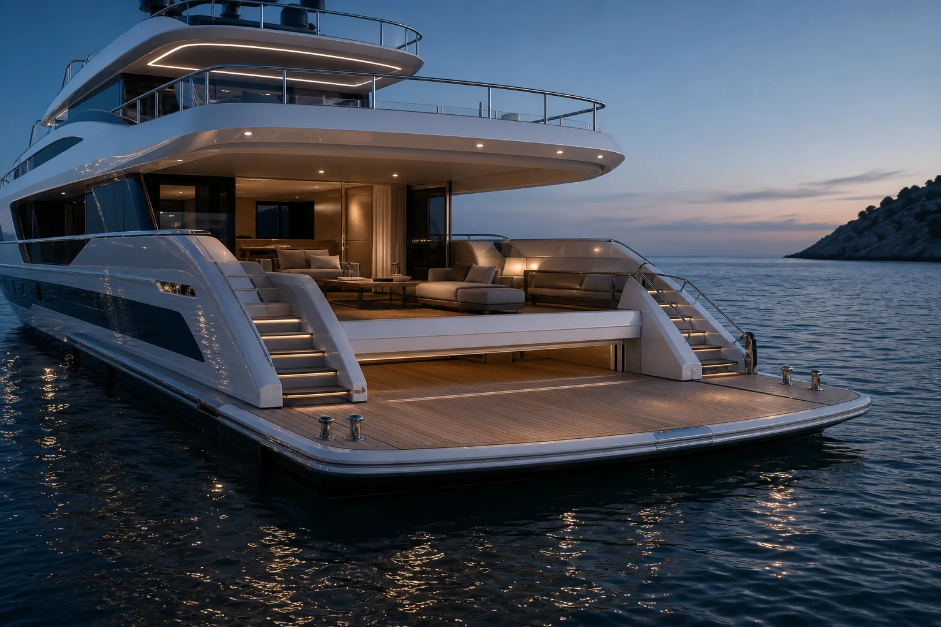 Beach club. Folding terrace, tender lift, direct access to the water.